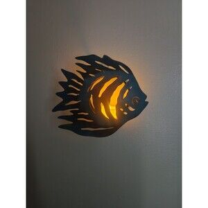 Metal Tropical Fish Wall Hanging Candle Holder Hand Painted Beach Ocean Decor